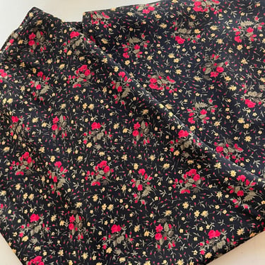 Vintage 90s Cottage Black Red & Yellow Floral Back Slit Midi Maxi Skirt - 20W 