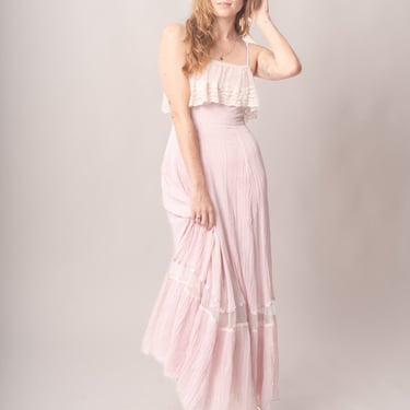 1970’s Pink Crinkle Prairie Dress