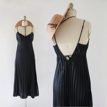 satin maxi slip dress - s - vintage 90s y2k black womens size small sleeveless gown 