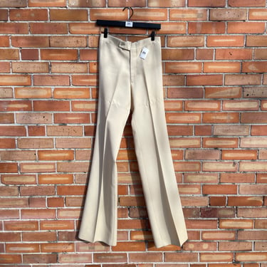 vintage 70s beige long pleated wide leg flares / 28 x 38 xs extra small 