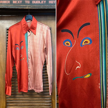 Vintage 1970’s “Nik Nik” Label Japanese Kabuki Disco Polyester Shirt, 70’s Disco Shirt, 70’s Fitted Shirt, Kabuki Theatre, Vintage Clothing 