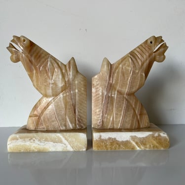 Vintage Carved Marble Horse Head Bookends - a Pair 