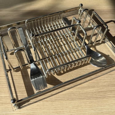 Vintage Charles Hollis Jones Vanity Tray | MCM Chrome & Lucite | Dining Table Office Organizer | Fork Spoon Utensil Cutlery Flatware Caddy 