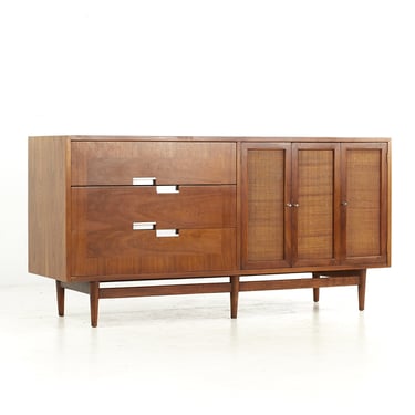Merton Gershun for American of Martinsville Mid Century Cane and Walnut Front Lowboy Dresser - mcm 