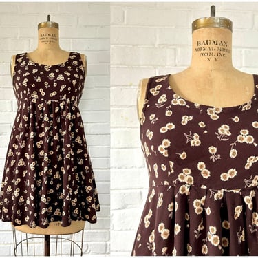 1990's Size 8/10 Daisy Floral Summer Dress in Brown 