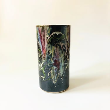 Large Cylinder Drip Pottery Vase 