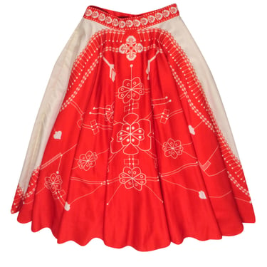 AM PM - Red & Cream Printed Circle Skirt Sz 0