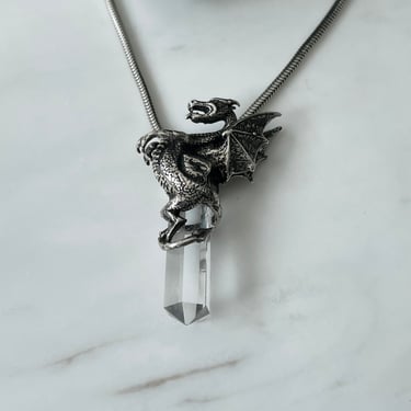 Vintage Silver Dragon and Quartz Necklace