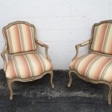French Painted Shabby Chic Large Side Chairs a Pair 3655