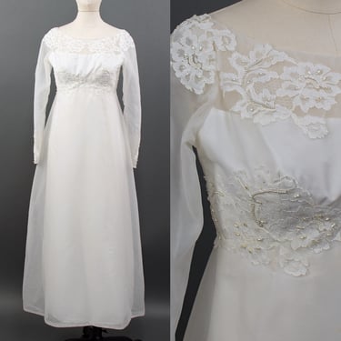 Vintage 1960s White Wedding Gown, Empire Waist Wedding Gown, 60s Formal Gown, Wedding Dress, Vintage Bridal, Size XXS by Mo