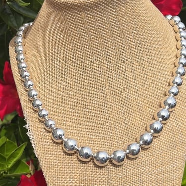 Vintage Mexico Sterling Silver Graduated Bead / Ball Necklace - 25 Inches 