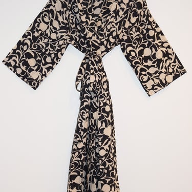 Hand Block Printed Kimono Robe, Wood Block Print, Lightweight Cotton Robe, Bathrobe, Cotton Dressing Gown, Long Robe, Floral Print Robe 