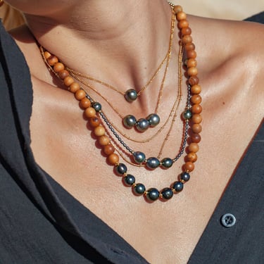 Seven Tahitian Pearl Sandalwood Bead Necklace,Beaded Necklace,Wood Bead Necklace,Tahitian Pearl Necklace,Pearl Necklace,Pearl Necklace,Maui 