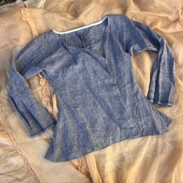 Vintage 1930s Blue Chambray Linen Blouse Top Jacket Sportswear Dress Shirt