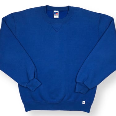 Vintage 90s Russell Athletic Made in USA Royal Blue Blank Crewneck Sweatshirt Pullover Size Medium 
