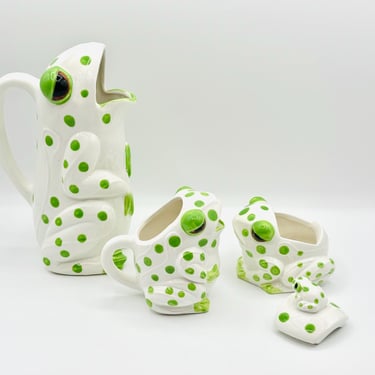 Vintage Spotted Green and White Frog Trio by Schmid Design Folio by LeChalet