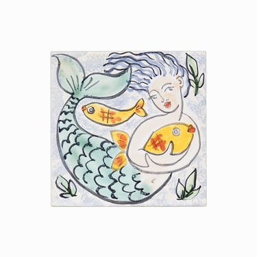 1950s Ceramic Tile Mermaid & Goldfish School of the Art Institute of Chicago 