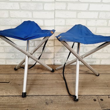 Pair of Metal and Vinyl Blue Folding Camping Stools/Chairs/Bench/Tables 