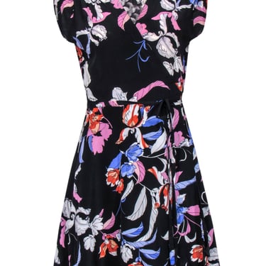 Yumi kim - Black Blue & Pink Floral Print Wrap Dress Sz M