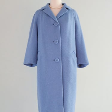 Vintage 1960's Cornflower Blue Wool Coat From The Frances Shop / M