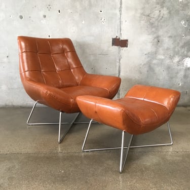 Mid Century Style Leather Designer Chair &amp; Ottoman