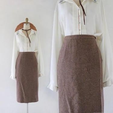 mocha wool wrap skirt - 29 - vintage 80s 90s brown beige womens fall warm midi long minimal skirt tweed 