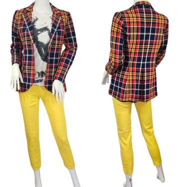 1970's Bobbie Brooks Yellow Blue Plaid Suit Coat I Blazer I Sz Med I Preppy I Punk I Westwood 