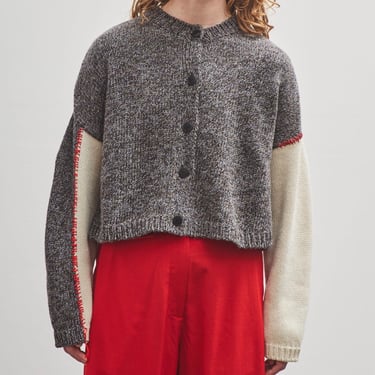 Cordera Merino Wool Stitched Cardigan, Grey Multi