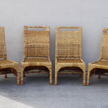 4 Authentic McGuire Woven Weaved Wicker Rattan Bamboo Dining Side Chairs Coastal 