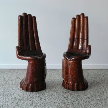 Sculptured Carved Hand Chairs In the Manner of Pedro Friedeberg Right Hand 