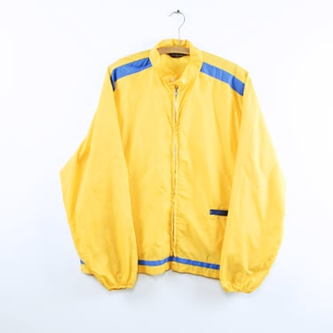 Vintage 60s Yellow Windbreaker - Pla-Jac by Dunbrooke -  Zip Front - Two Zipper Pockets - Blue Accents 