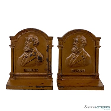 Antique Traditional Cast Iron Charles Dickens Bookends by Bradley & Hubbard