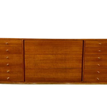 Mid Century cherry wood long dresser w/ brass frame. Jon Stuart  c. 1960 