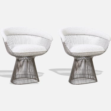 Warren Platner Steel & Boucle Tweed Arm Chairs for Knoll