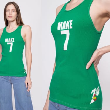 80s "Make 7 - Up Yours" Tank - Men's Small, Women's Medium | Vintage Green Graphic Soda Logo Ribbed Muscle Tee 
