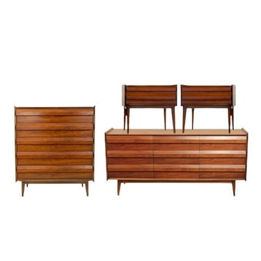 Free Shipping Within Continental US - Vintage Mid Century Modern Lane Walnut Dresser Dovetail Drawers Cabinet Storage and End Tables Set 