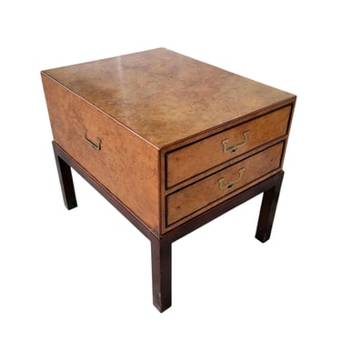John Widdicomb Campaign Burlwood Nightstand/ End Table 