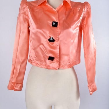 ZIGGY STARDUST era & Style Satin Vintage Jacket 1970's Glam Rock 1960's Hippie Disco era Top Blouse Shirt Biba Ossie Clark style Pink Peach 