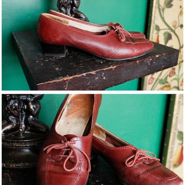 1970s Ferragamo Oxblood Lace Up Oxford Heels // vintage 70s Ferragamo heels // 8B 