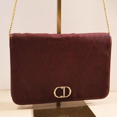 Christian Dior Burgundy Monogram WOC Bag with CD Logo Chain Strap Crossbody 1980s Oxblood Gold Hardware 