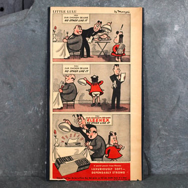 1945 Kleenex Advertisement featuring Little Lulu | UNFRAMED Vintage Advertising Page | Vintage Kleenex Tissue Ad 