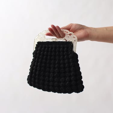 Vintage Lucite Handle Crochet Purse