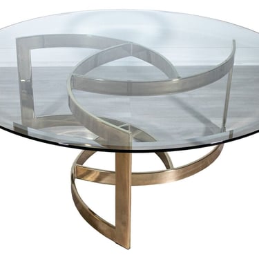 Contemporary Modern Leon Rosen Pace Round Sculptural Brass Glass Coffee Table 