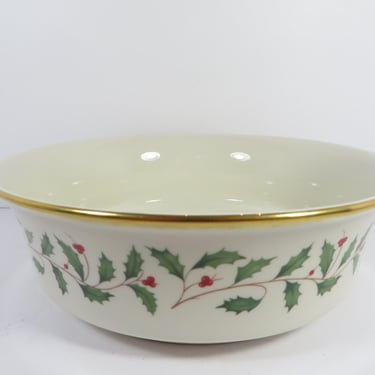 Vintage Lenox Holiday Serving Vegetable Bowl - Lenox Dimension Holiday Cream Gold Holly Bowl 