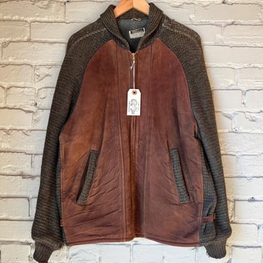 Medium, Vintage 1960s Suede and Knit Zip Up Jacket, 1950s 