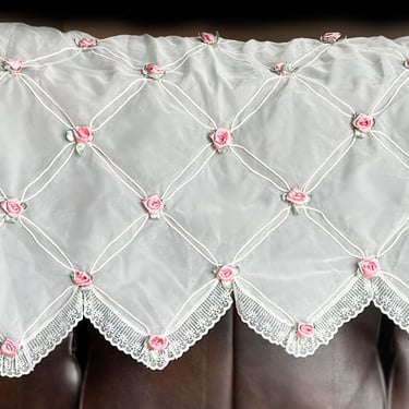 PINK ROSES Vintage Ivory Sheer Window Curtain Panels 60" x 86" Shabby Chic Lace Paris Apartment Style 1970's, 1980's Drape 
