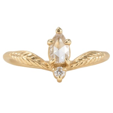 Evergreen Tulip Cherie Engagement Ring - 18K Yellow Gold, .25ct Rose Cut Pear Diamond + .03 ctw Round Brilliant Cut Diamonds