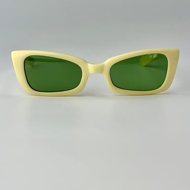 1950's 60's Sunglasses - Butter Yellow Frame - COOL-RAY POLAROID 105 - Original Green Plastic Lenses 