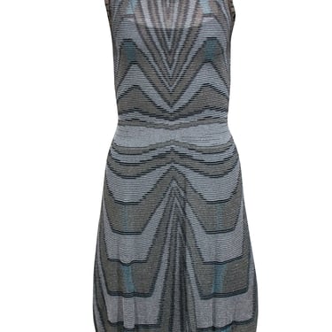 Missoni - Beige, Black &amp; Blue Metallic Chevron Pattern Sleeveless Dress Sz 4
