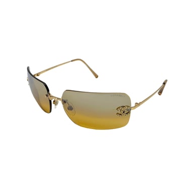 Chanel Gold Rhinestone Logo Sunglasses